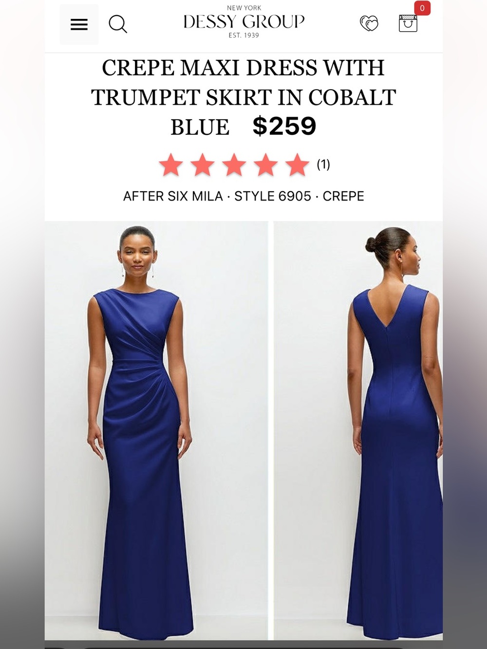 After Six Cobalt Blue Crepe Maxi Dress with Trumpet Skirt